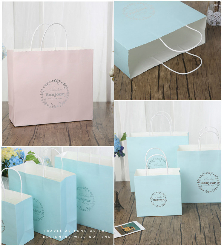 Custom logo white kraft paper shopping bag