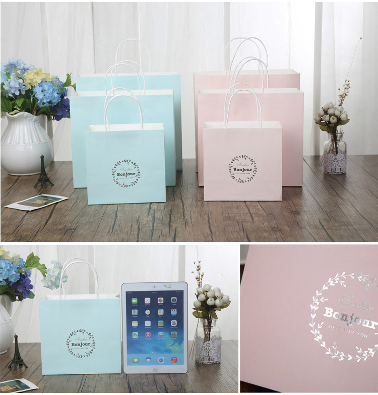 Custom logo white kraft paper shopping bag