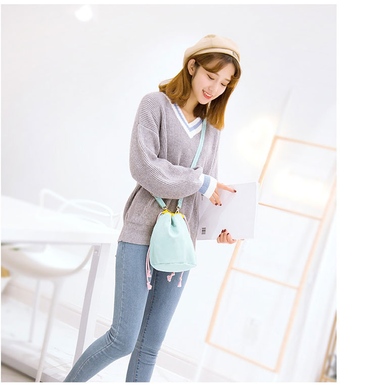 beam mouth canvas bag drawstring bucket bag diagonal package