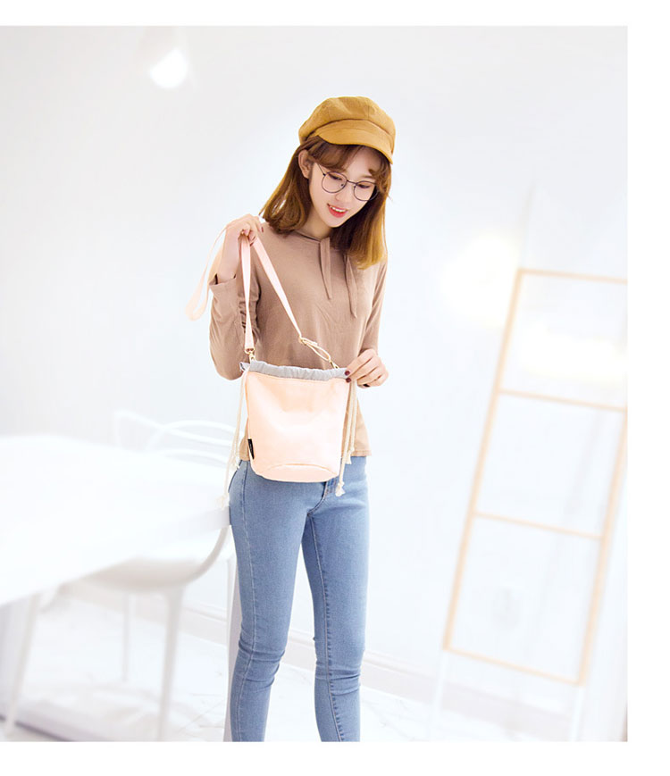 beam mouth canvas bag drawstring bucket bag diagonal package