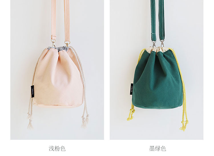 beam mouth canvas bag drawstring bucket bag diagonal package