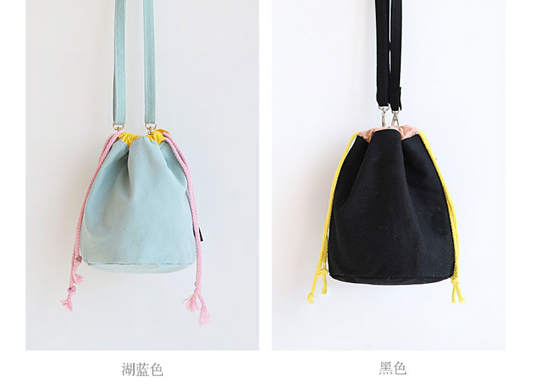 beam mouth canvas bag drawstring bucket bag diagonal package