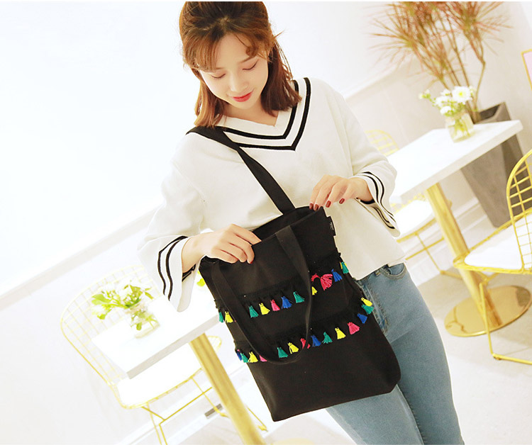 Fringe stitching small fresh literary canvas bag