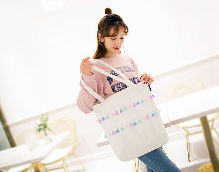 Fringe stitching small fresh literary canvas bag