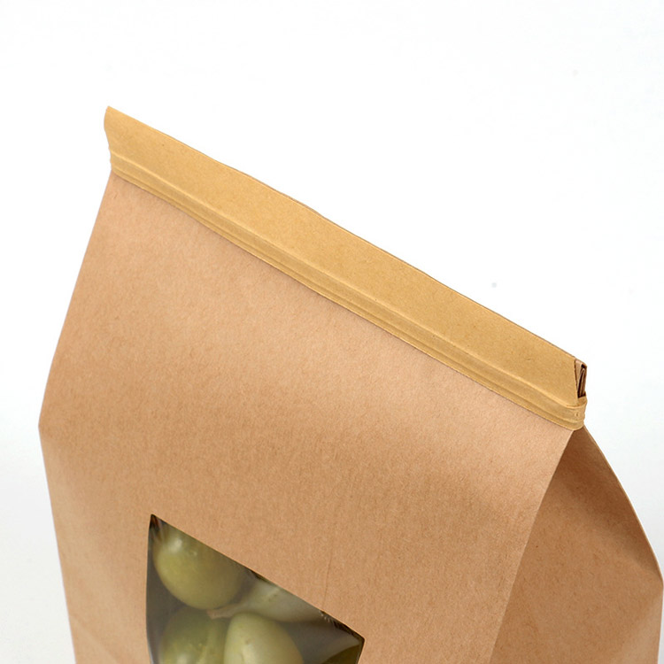 Kraft paper window self-supporting ziplock bag